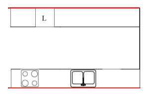 a two-row system (two rows of cabinets at opposite walls)