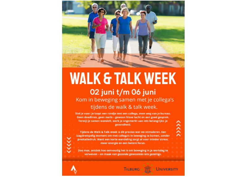 Middel 1 - Nieuwsbrief - 
De Walk & Talk Week stimuleert medewerkers om dagelijks laagdrempelig te wandelen met collega’s en zo vitaliteit en verbinding te versterken. 