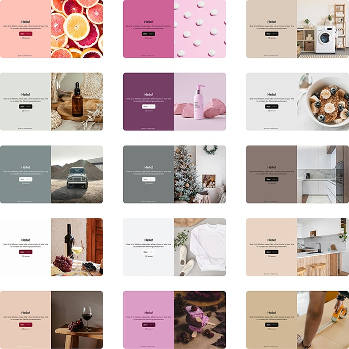 Przykład nowych motywów ankiet w Survio z ulepszonym i w pełni konfigurowalnym wyglądem.