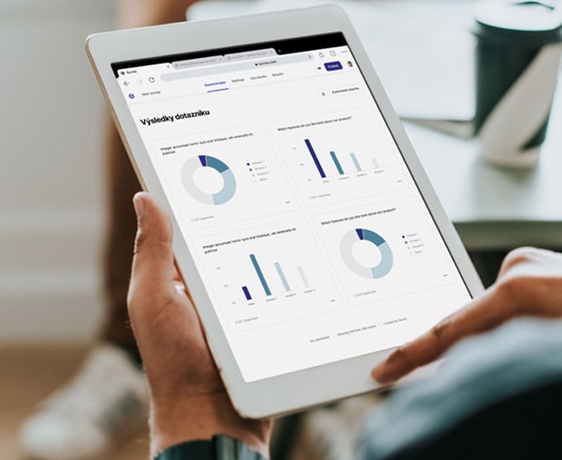 Ukážka online dotazníka a výsledného reportu na tablete