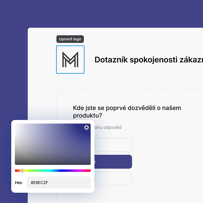 Možnosti přizpůsobení umožňují měnit barvy, vkládát logo a upravovat vzhled dotazníku podle potřeb.