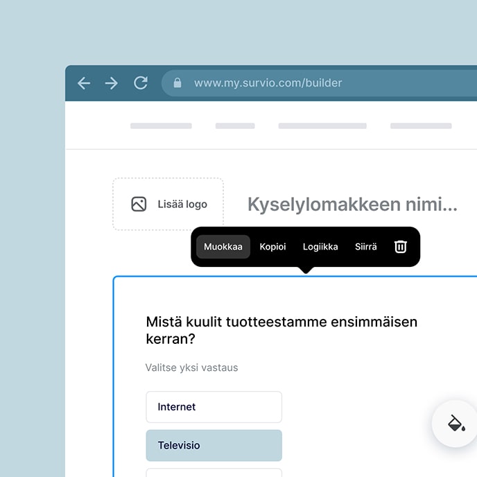 Yksinkertainen kyselylomake-editori, jossa on useita muokkaustoimintoja ja asetuksia.
