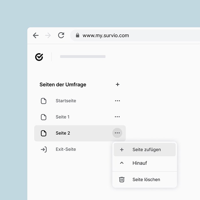 Es können eine eigene Struktur des Fragebogens und die Aufteilung der Fragen definiert werden.