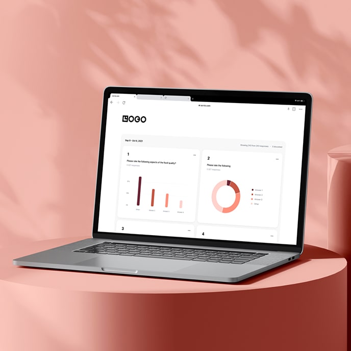 Laptop wyświetlający panel danych z wynikami ankiety