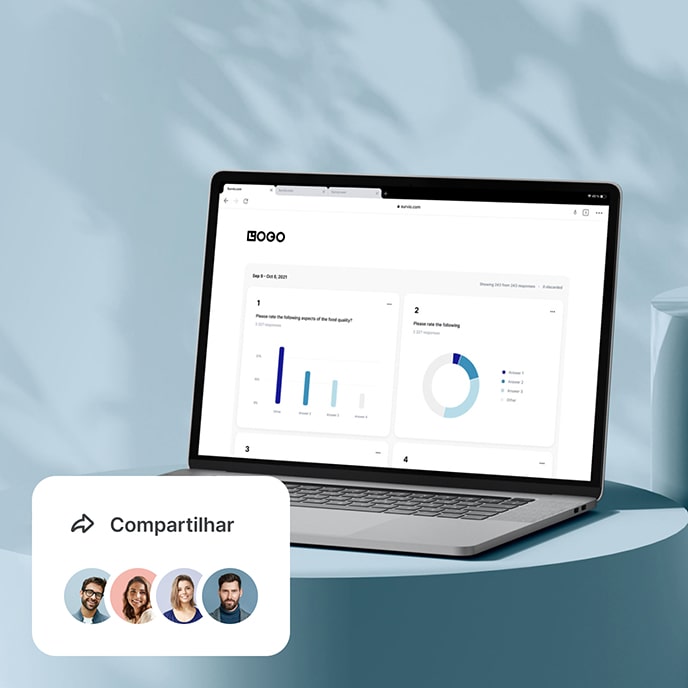 Notebook mostrando painéis de BI com resultados de pesquisa