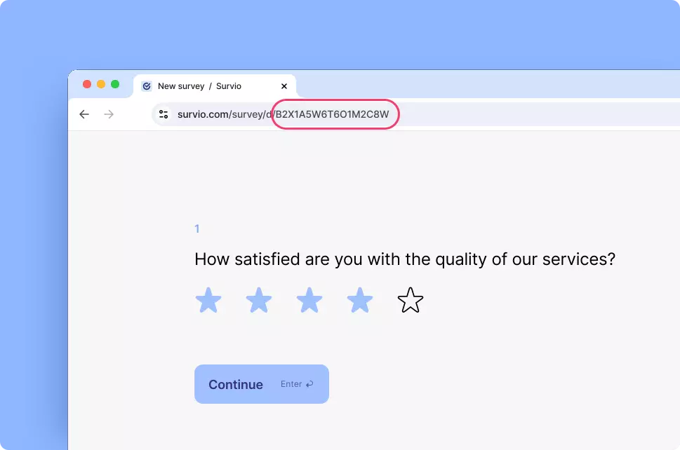 Editor van de enquête met de identificatie van de enquête in het URL-adres van de enquête.