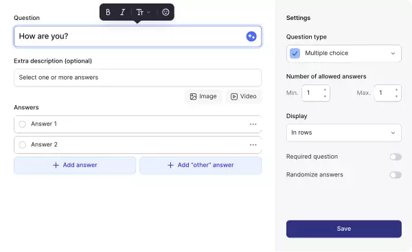 Przykład nowego okna do edycji pytań.