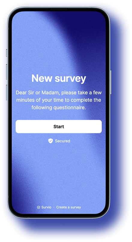 Przykład ankiety utworzonej w Survio i wyświetlanej na telefonie komórkowym.