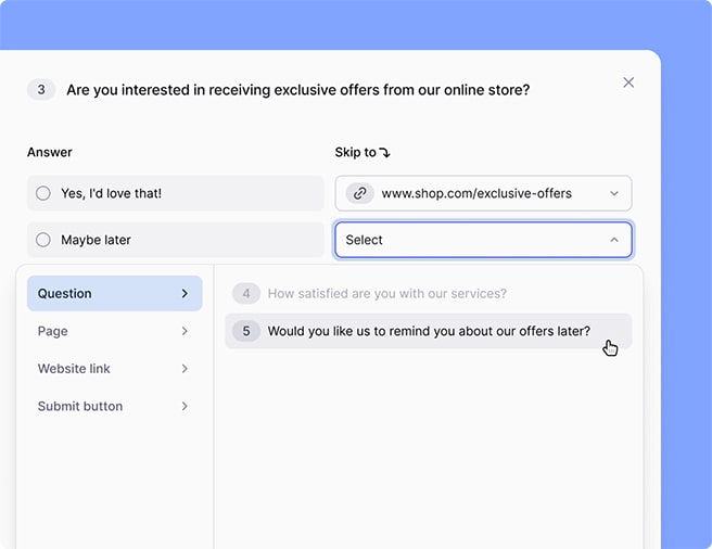 Nowy edytor do ustawiania przeskakiwania pytań w Survio.