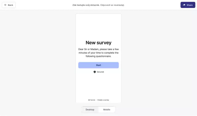 Przykład wyświetlania podglądu ankiety na telefonie komórkowym.