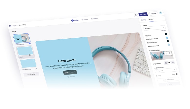 Edytor ankiety z opcjami zmian układu strony