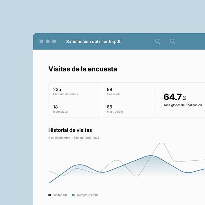 Un ejemplo de informe con las estadísticas de las visitas de la encuesta.