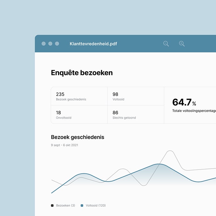 Een voorbeeldrapport met bezoekstatistieken van de enquête.