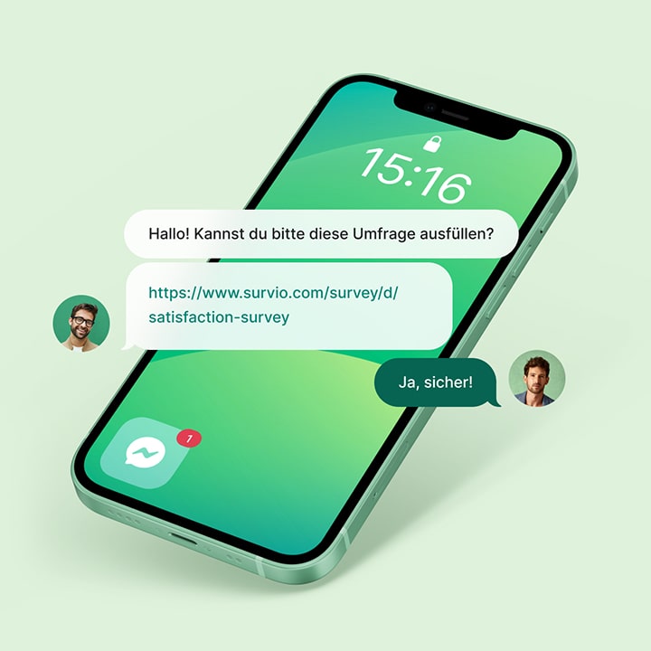 Kommunikation im Messenger mit Frage zum Ausfüllen der Umfrage
