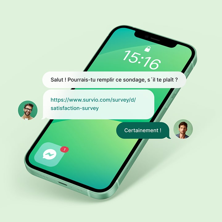 Communication dans la messagerie avec une question à remplir dans le sondage.