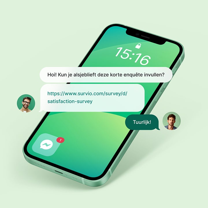 Communicatie via een messenger die een vraag toont om een vragenlijst in te vullen