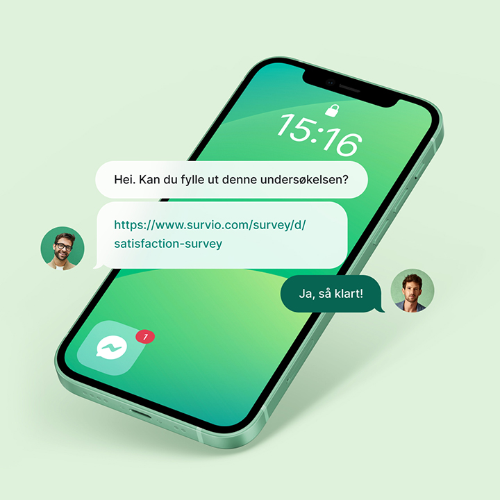 En melding sendt via Messenger med forespørsel om å besvare en undersøkelse