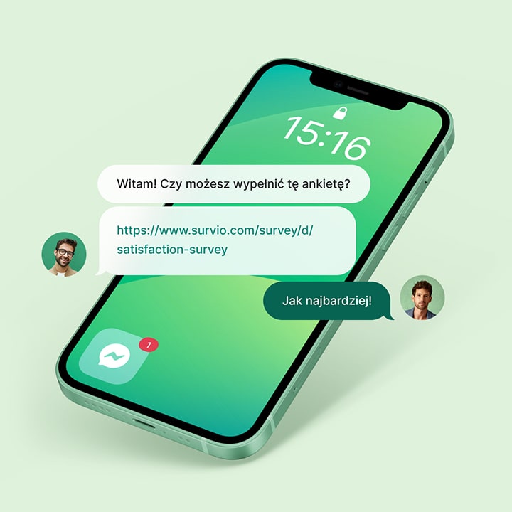 Komunikat w komunikatorze Messenger z prośbą o wypełnienie kwestionariusza