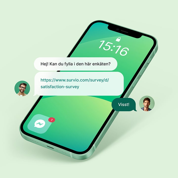 Messengerkommunikation med en fråga om ifyllning av en enkät