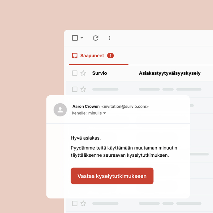 Sähköpostiviesti, jossa kehotetaan täyttämään verkkokysely