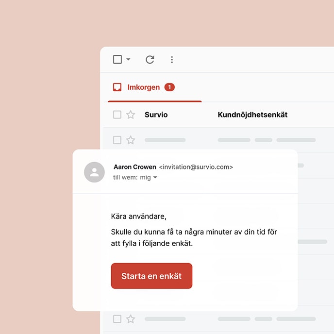 Ett e-postmeddelande med en inbjudan till en kund att fylla i en online-enkät