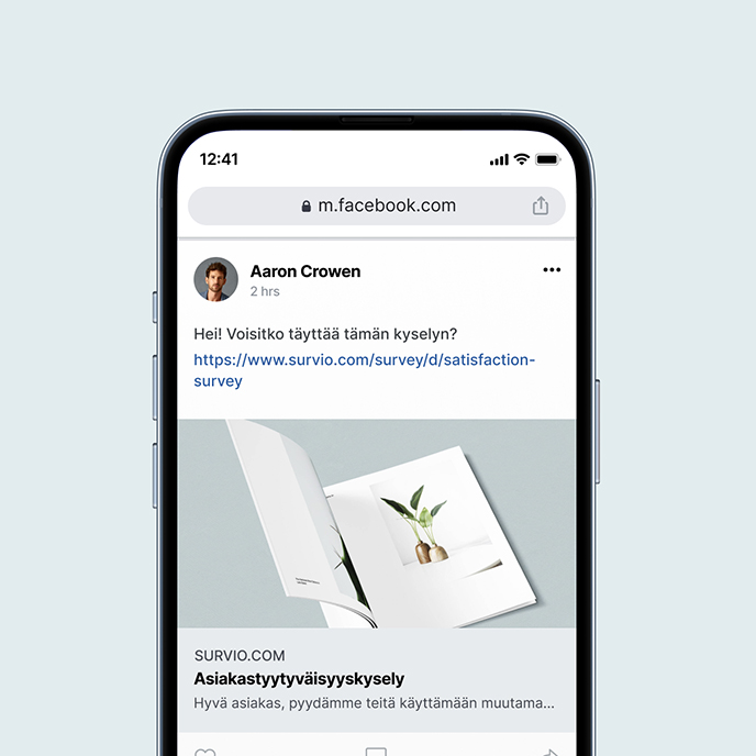 Älypuhelimen näyttö verkkokyselyn etusivulla