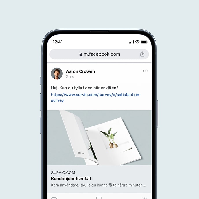 En telefondisplay med en välkomstsida till en enkät