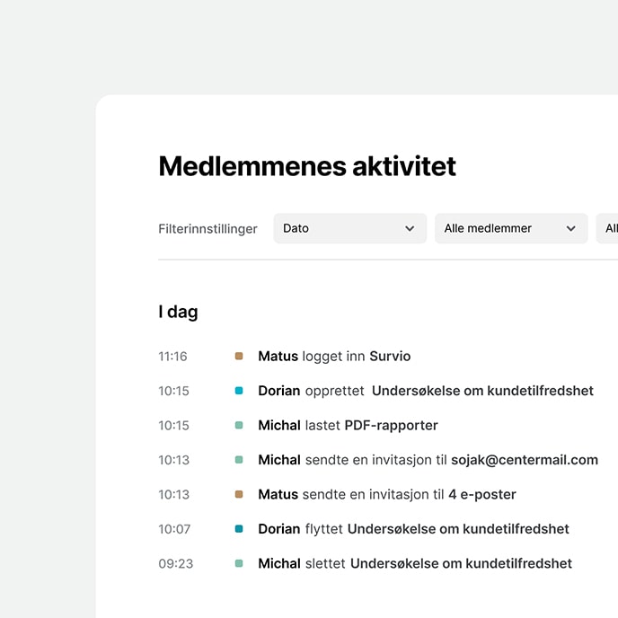 Bilde fra Survio-grensesnittet som viser tilgangsloggen