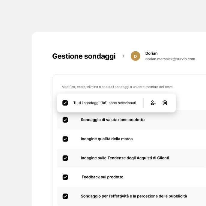 Schermata di Survio che mostra l'interfaccia di gestione del questionario