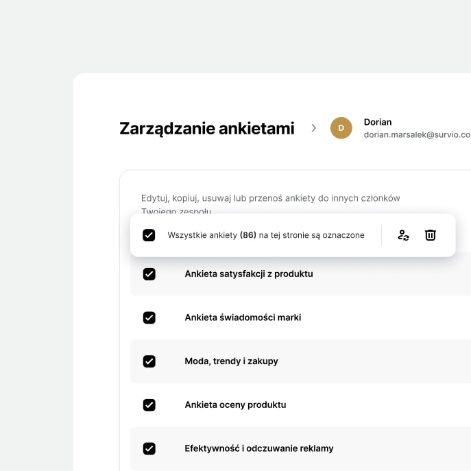Zdjęcie z interfejsu Survio pokazujące raport aktywności użytkowników