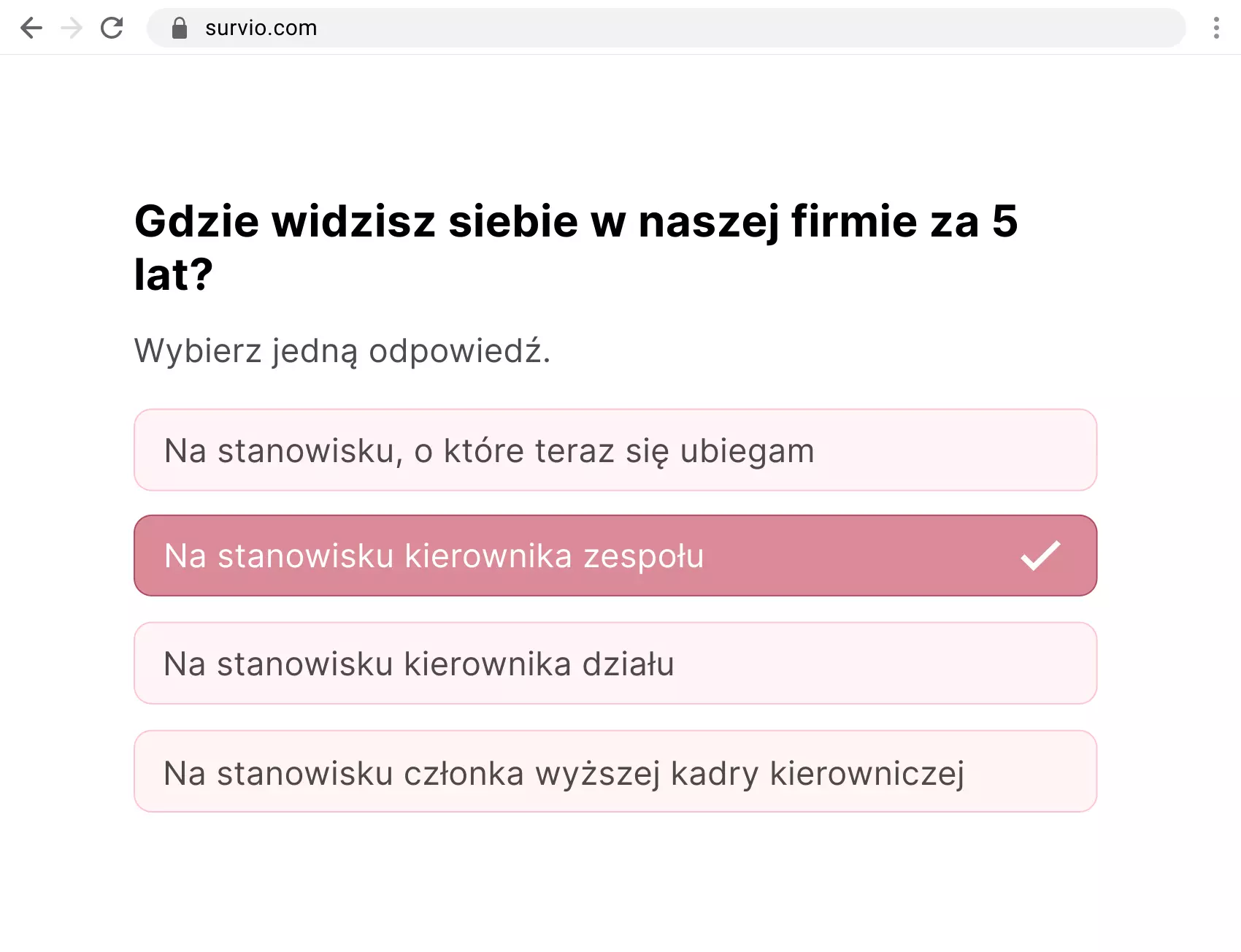 Przykład pytania zamkniętego z jedną odpowiedzią