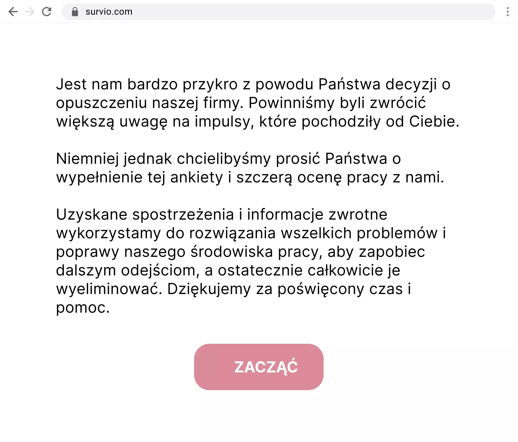 Przykład tekstu wprowadzającego na stronie tytułowej ankiety