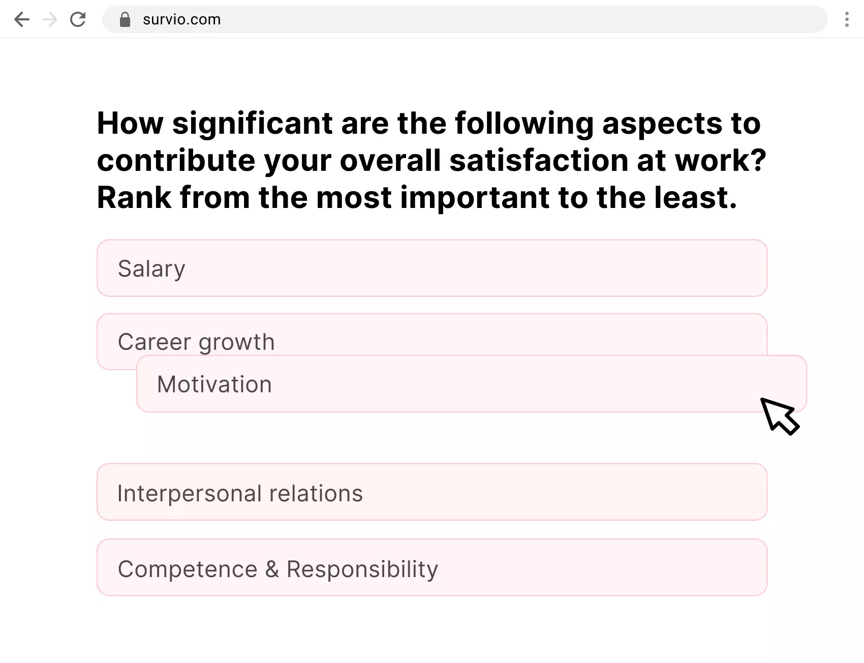 An example of a ranking question