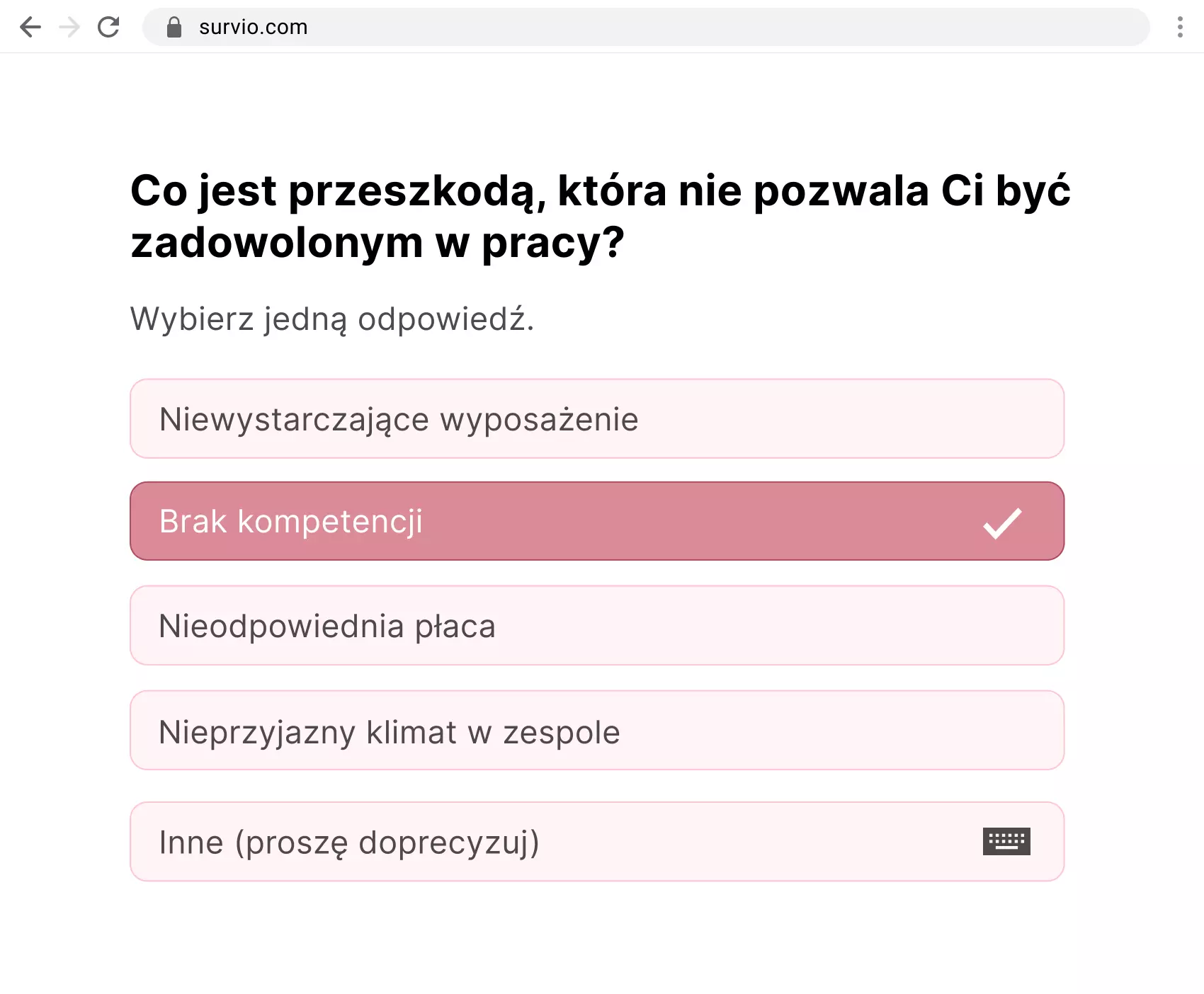 Przykład pytania zamkniętego z jedną odpowiedzią