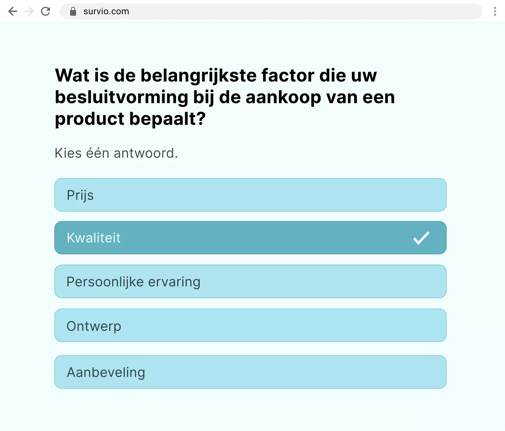 Een voorbeeld van een enkele keuzevraag