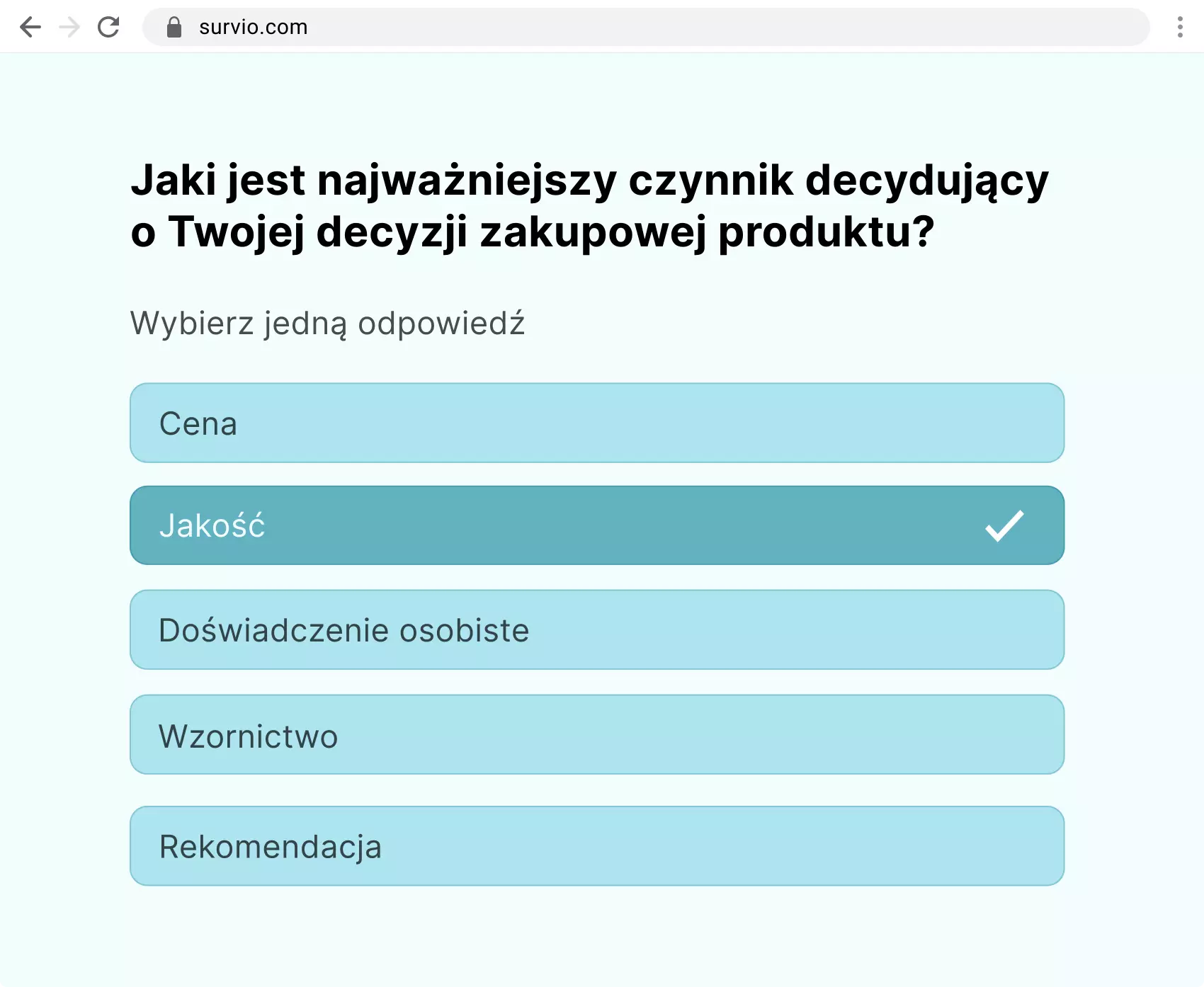 Przykład pytania z wyborem pojedynczym