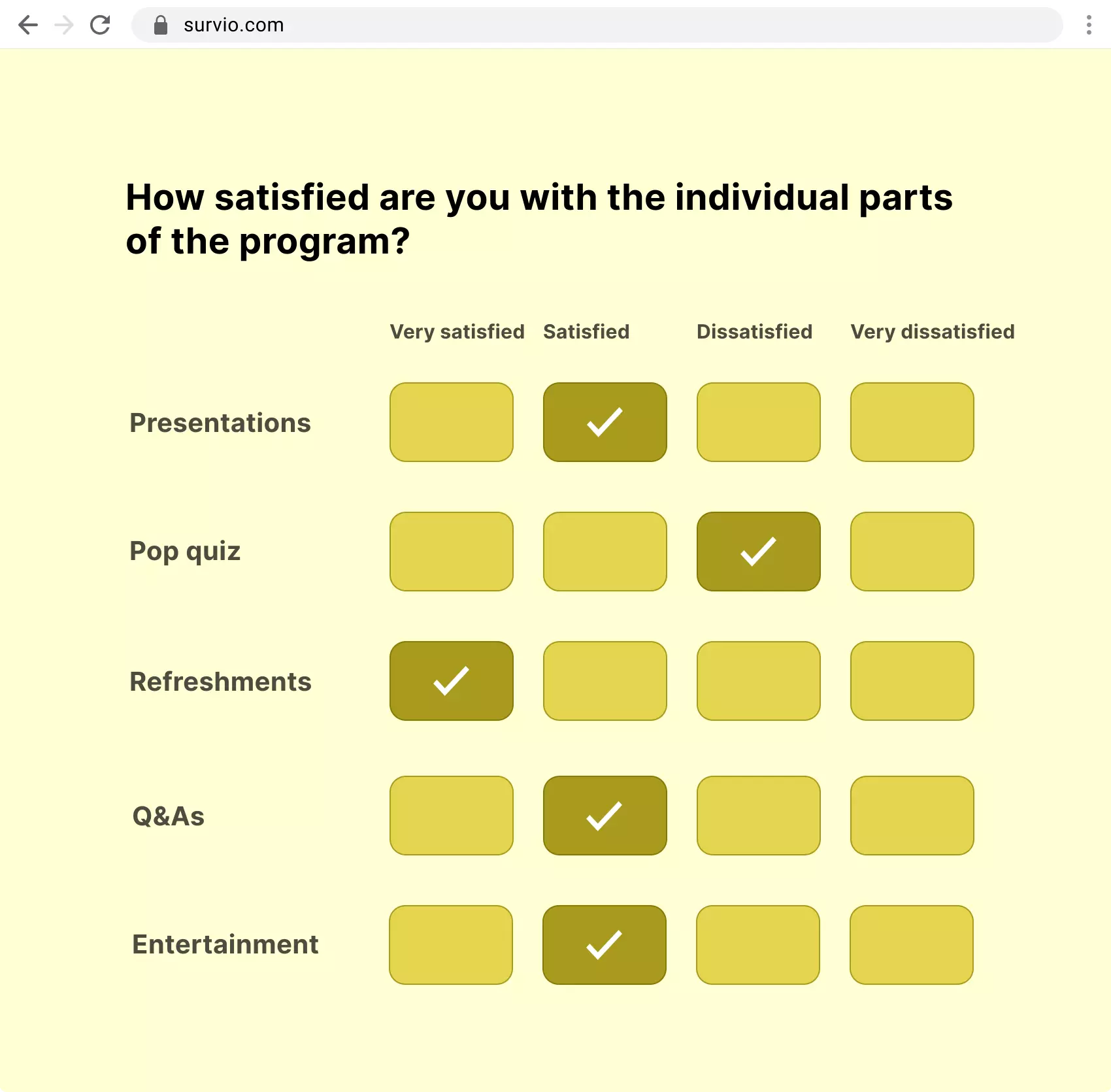 An example of a matrix question - single choices