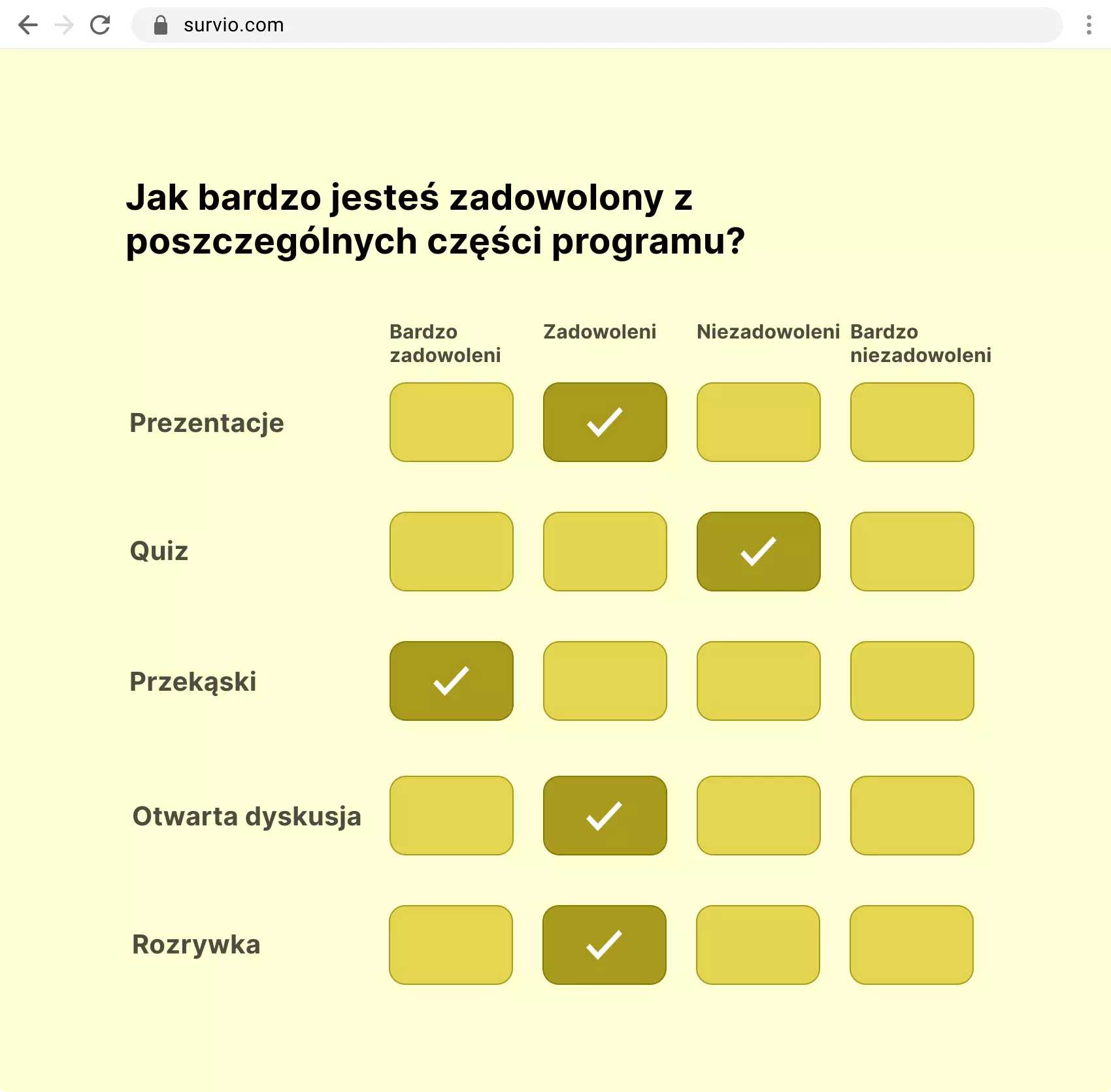 Przykład pytania matrycowego - wybór opcji