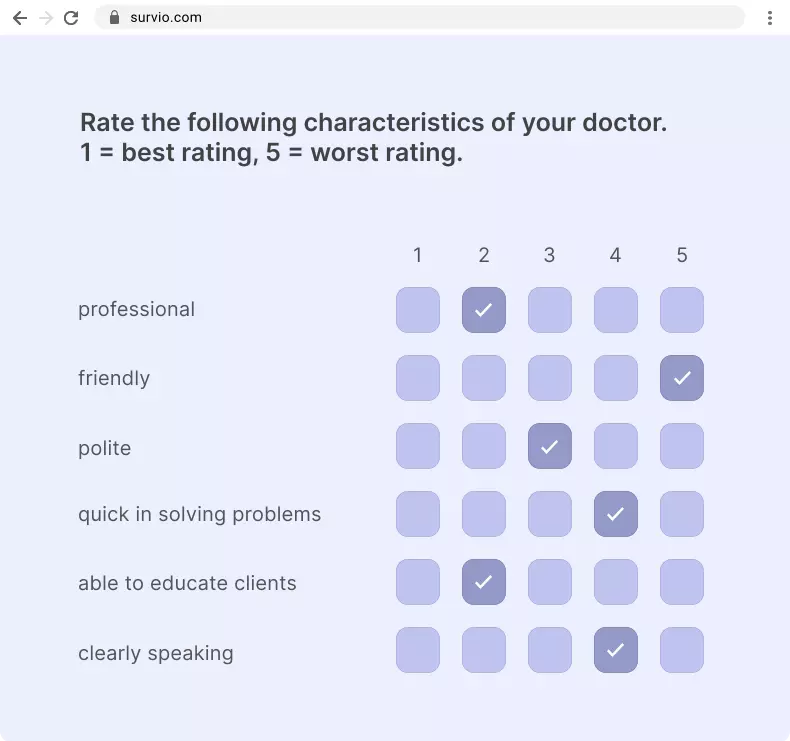 Example of a matrix question with a likert scale
