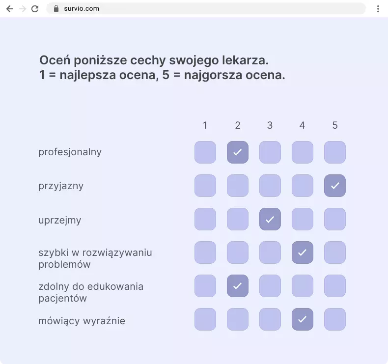 Przykład pytania matrycowego ze skalą likerta